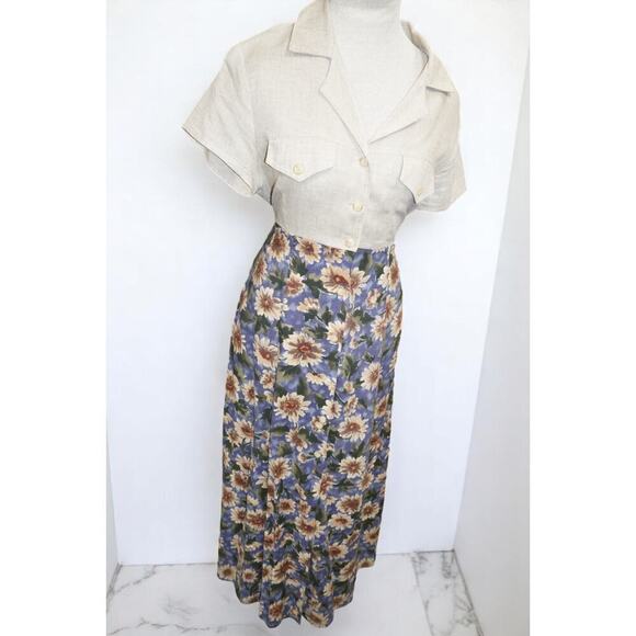 Vintage Frederick’s of Hollywood Linen Look Sunflower Floral Button Front Dress - Picture 2 of 14